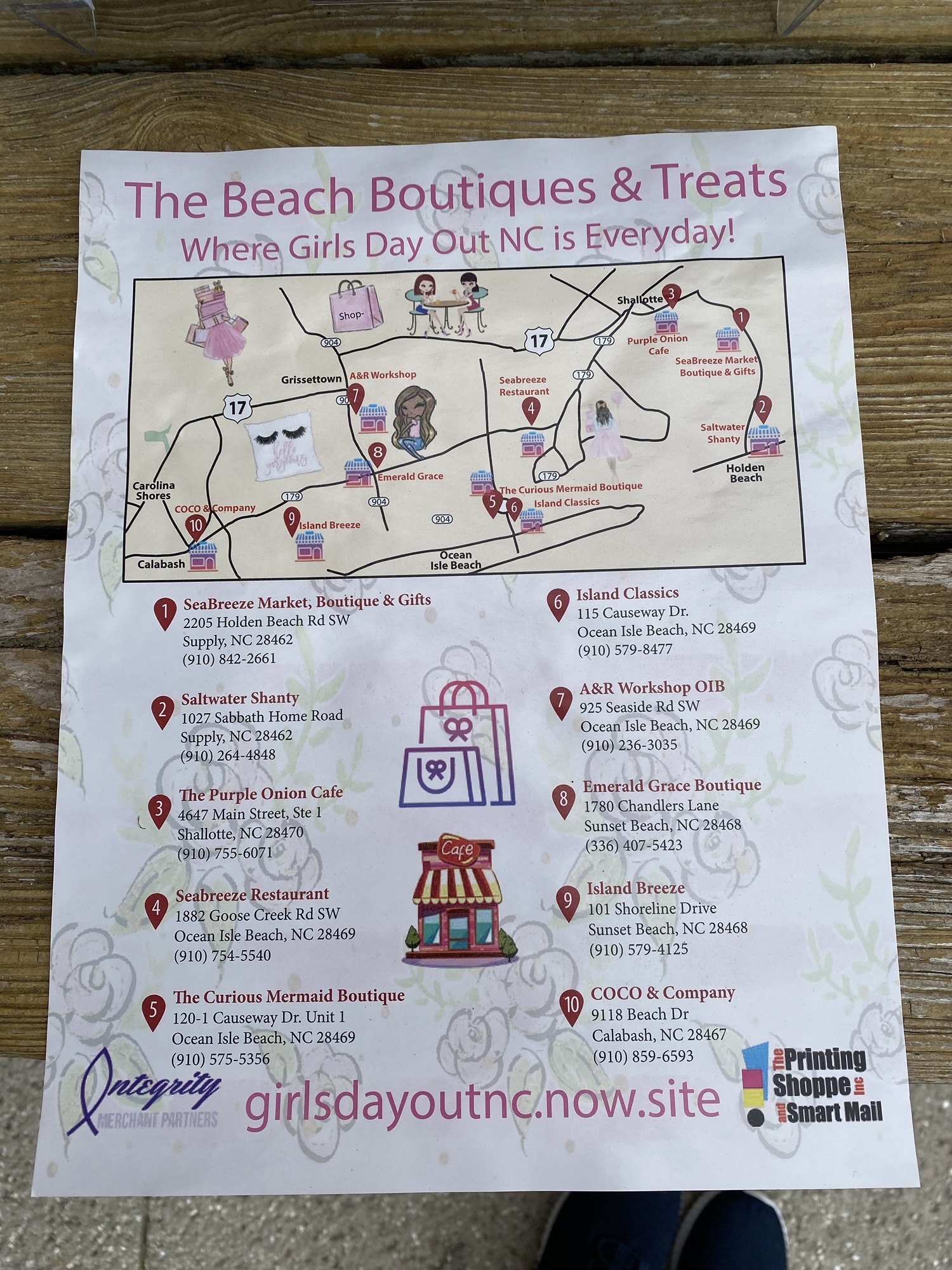 Girls Day Out NC beach boutiques and treats map